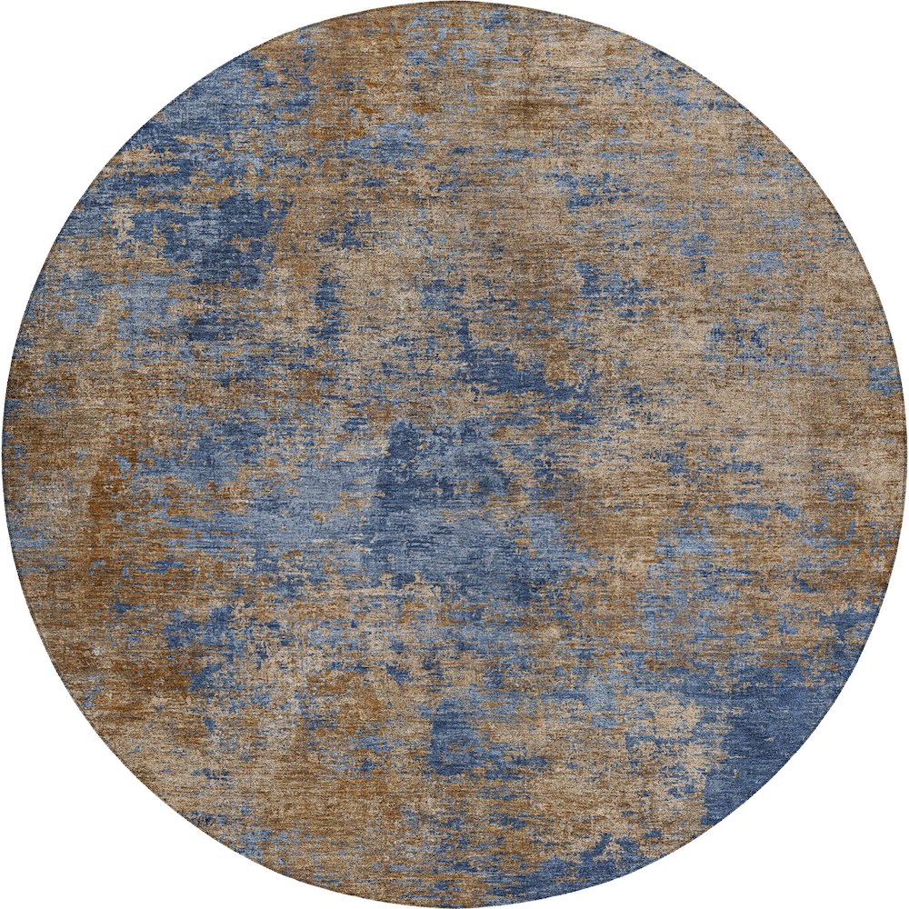 Luxury Washable Indoor/Outdoor Kochi Navy 8' x 8' Round Rug. Picture 1