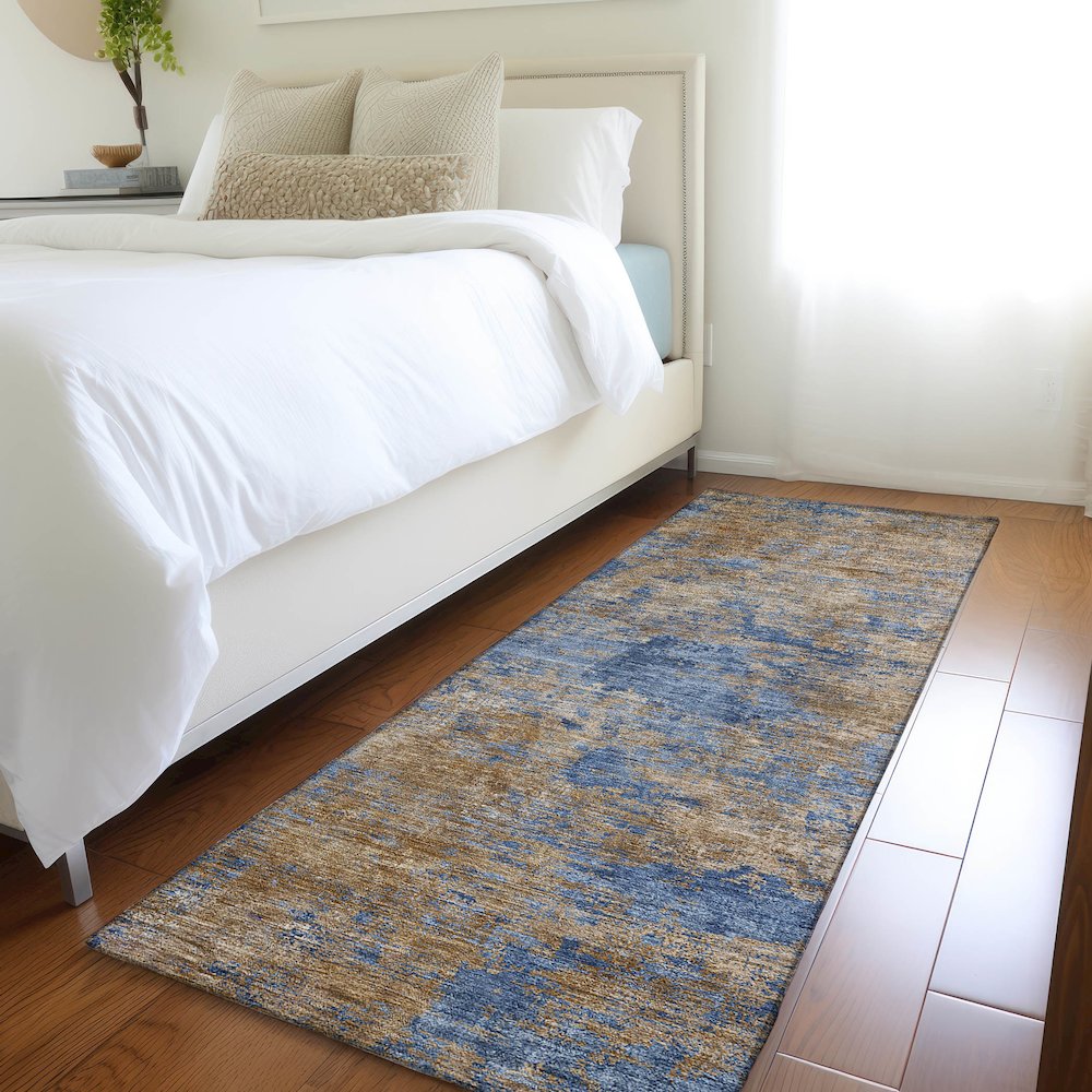 Luxury Washable Indoor/Outdoor Kochi Navy 2'3" x 7'6" Runner Rug. Picture 5