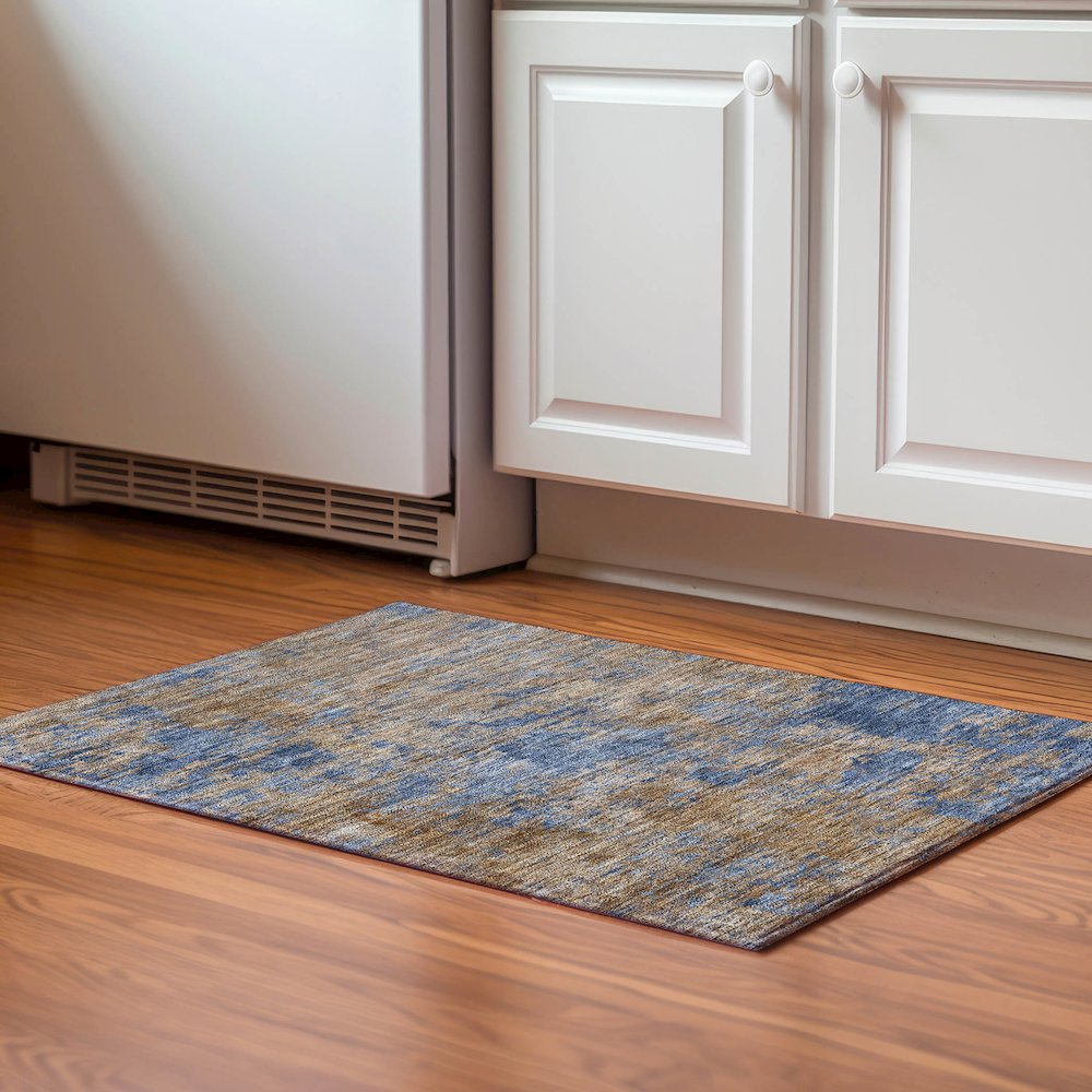 Luxury Washable Indoor/Outdoor Kochi Navy 1'8" x 2'6" Rug. Picture 5