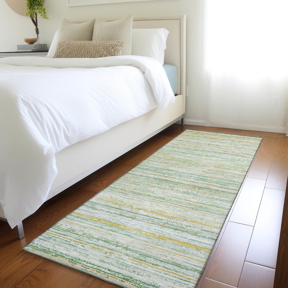 Luxury Washable Indoor/Outdoor Kochi Mint 2'3" x 7'6" Runner Rug. Picture 5