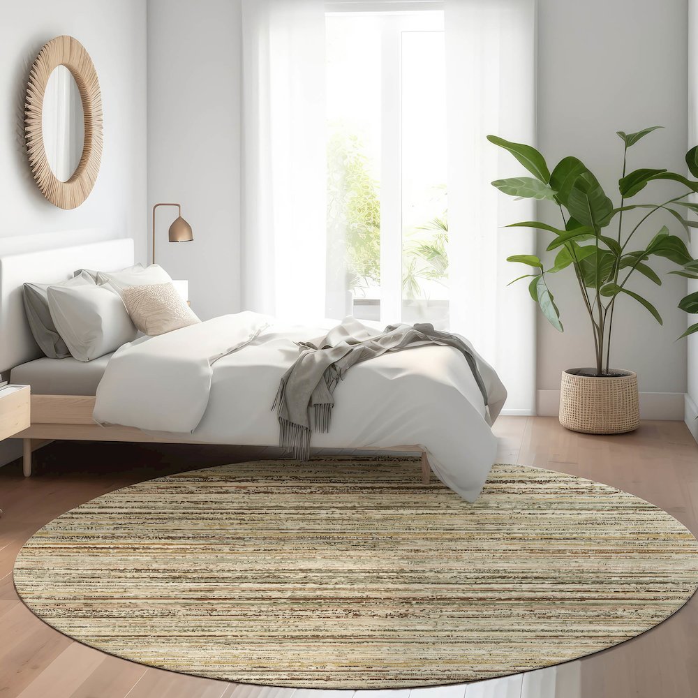 Luxury Washable Indoor/Outdoor Kochi Mocha 8' x 8' Round Rug. Picture 5