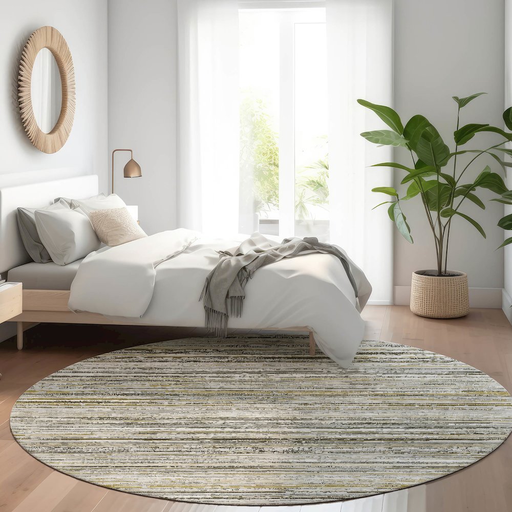 Luxury Washable Indoor/Outdoor Kochi Pewter 8' x 8' Round Rug. Picture 5