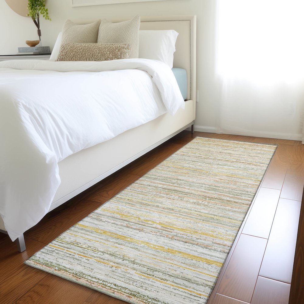 Luxury Washable Indoor/Outdoor Kochi Sage 2'3" x 7'6" Runner Rug. Picture 5