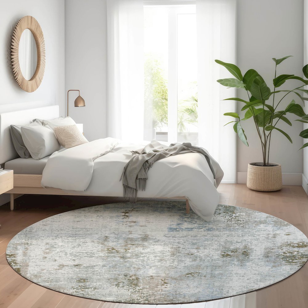 Luxury Washable Indoor/Outdoor Kochi Mocha 8' x 8' Round Rug. Picture 5