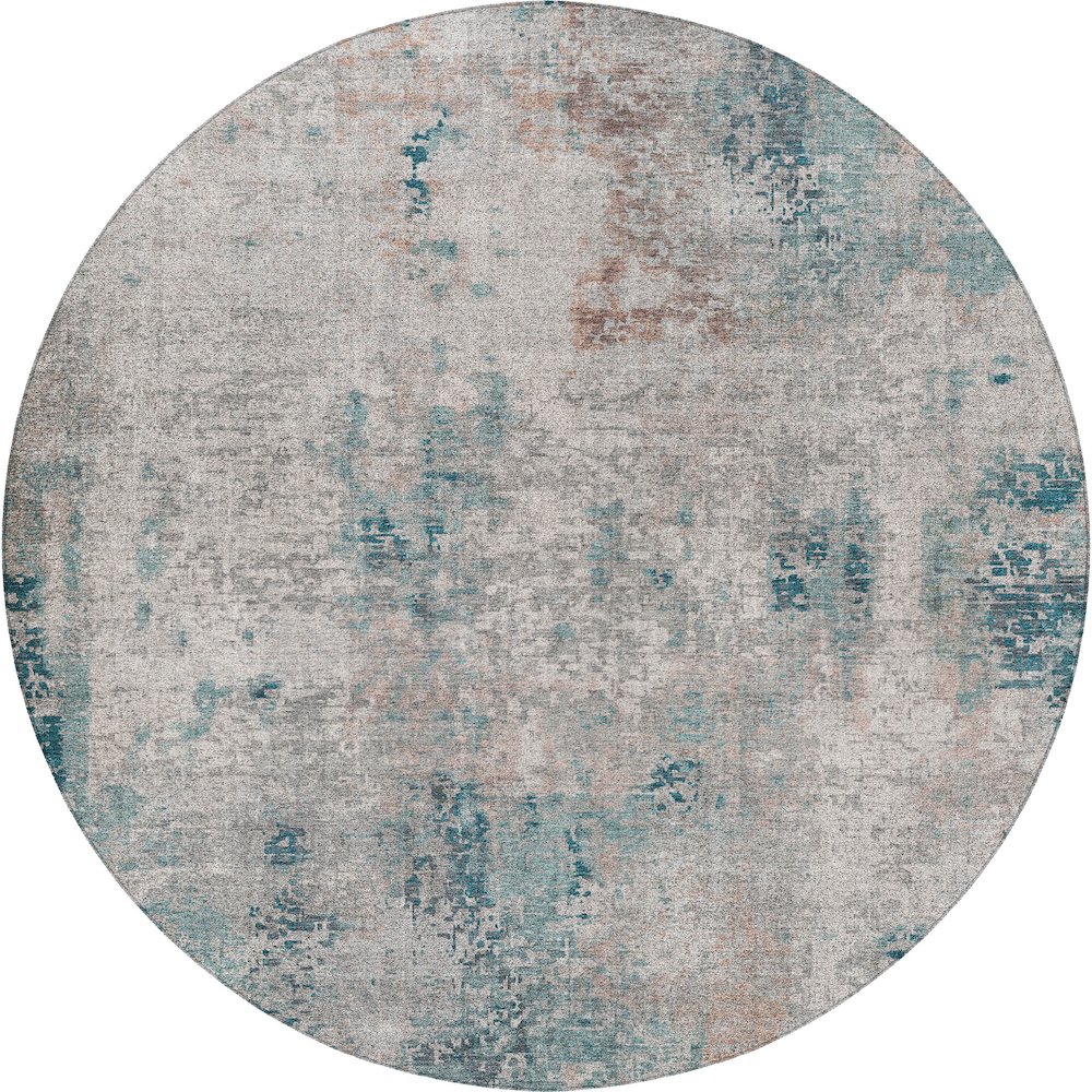 Luxury Washable Indoor/Outdoor Kochi Teal 8' x 8' Round Rug. Picture 1