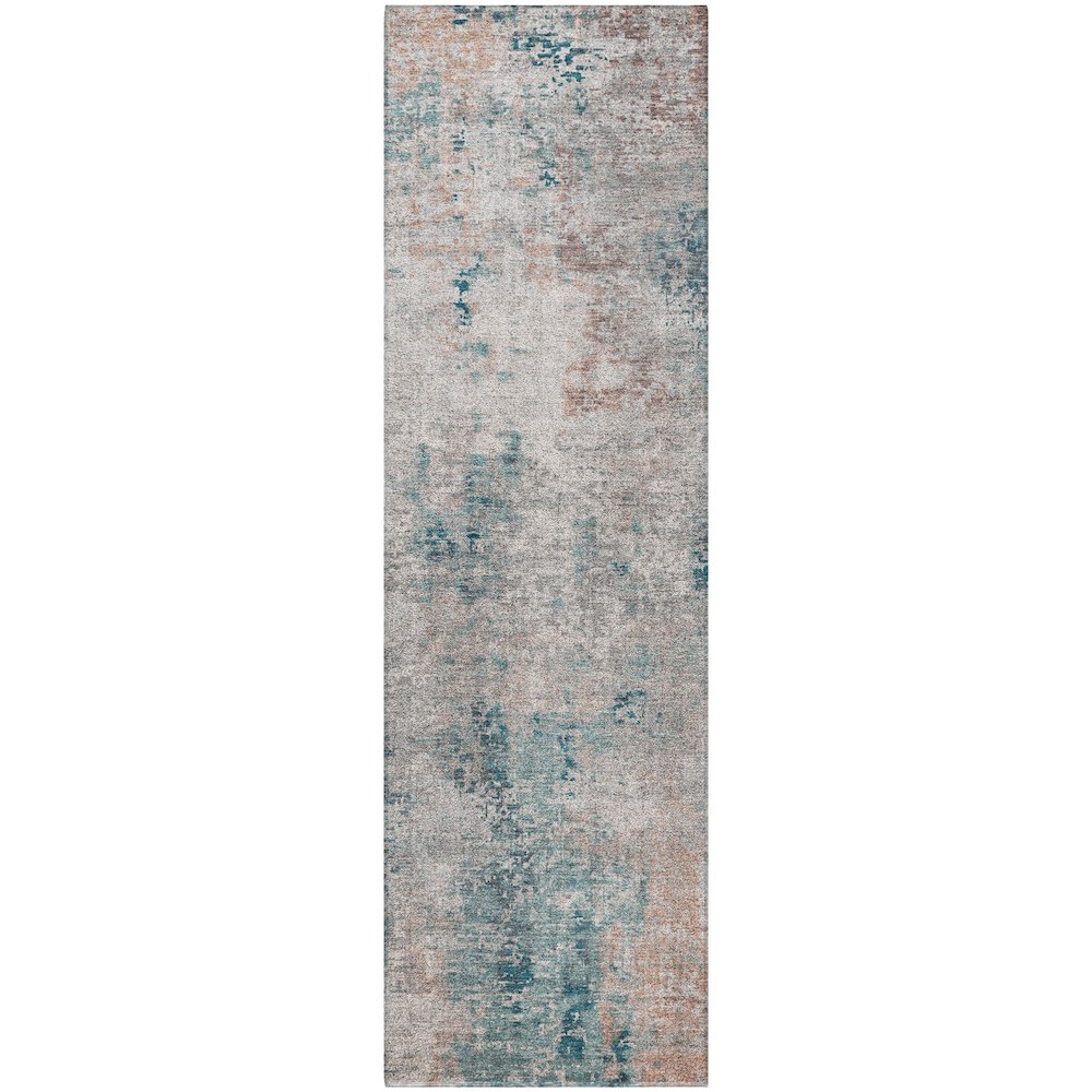 Luxury Washable Indoor/Outdoor Kochi Teal 2'3" x 7'6" Runner Rug. Picture 1