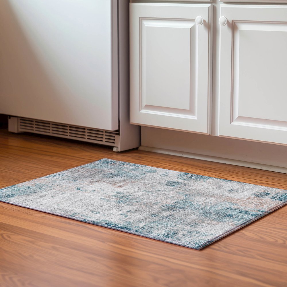 Luxury Washable Indoor/Outdoor Kochi Teal 1'8" x 2'6" Rug. Picture 5