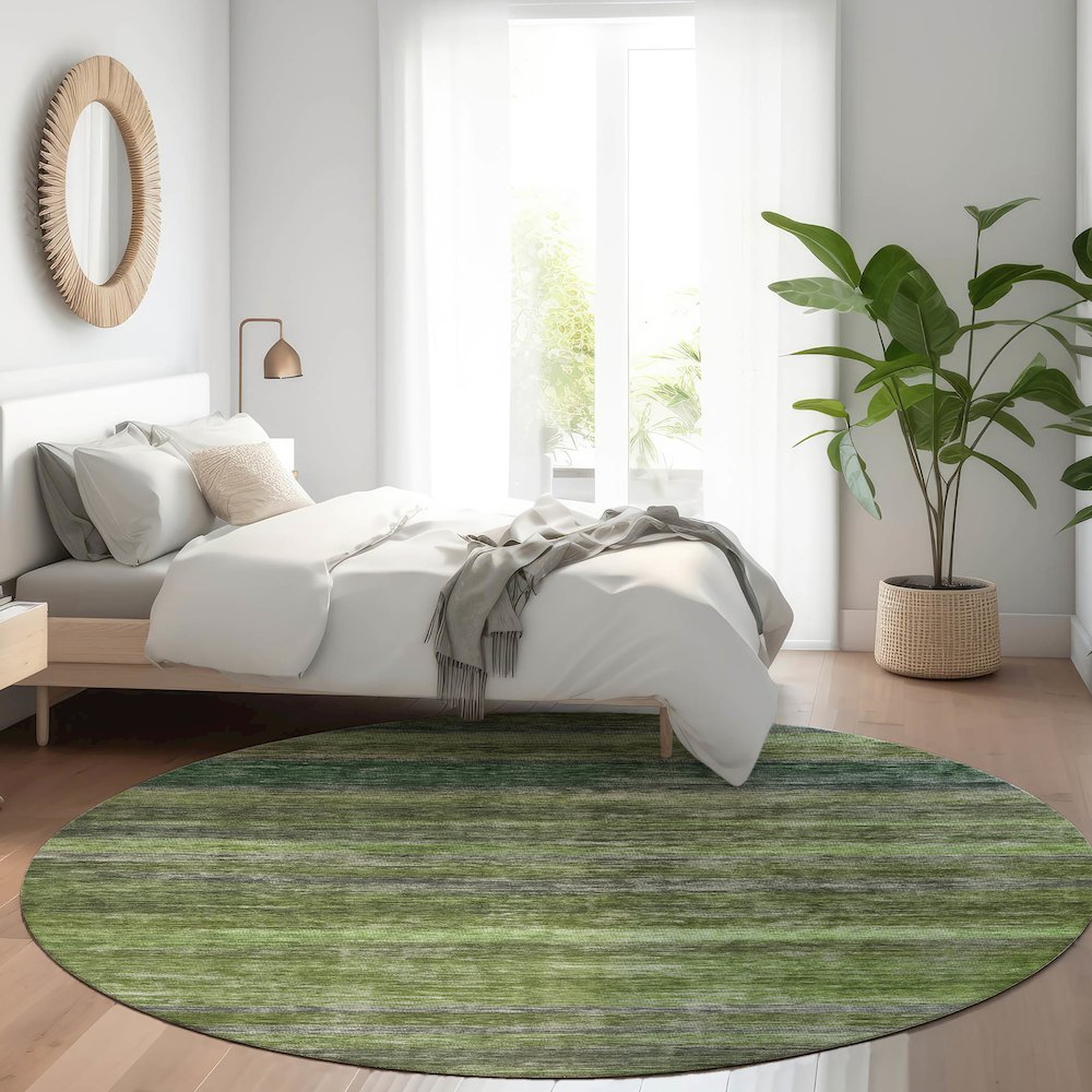 Luxury Washable Indoor/Outdoor Kochi Aloe 8' x 8' Round Rug. Picture 5