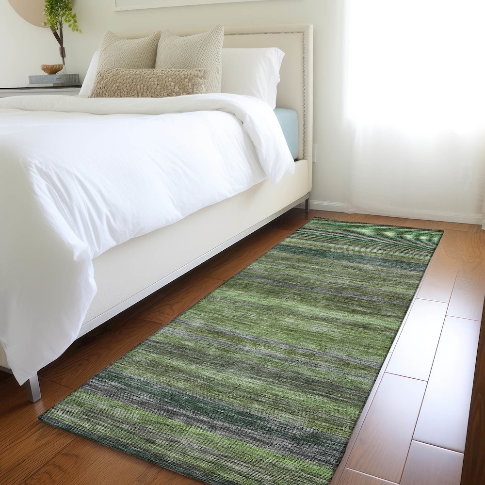 Luxury Washable Indoor/Outdoor Kochi Aloe 2'3" x 7'6" Runner Rug. Picture 5