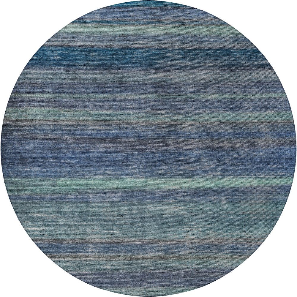 Luxury Washable Indoor/Outdoor Kochi Blue 8' x 8' Round Rug. Picture 1