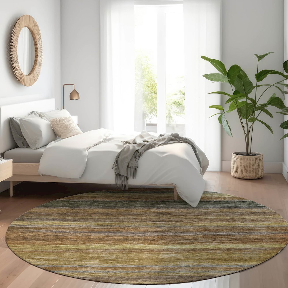Luxury Washable Indoor/Outdoor Kochi Brown 8' x 8' Round Rug. Picture 5