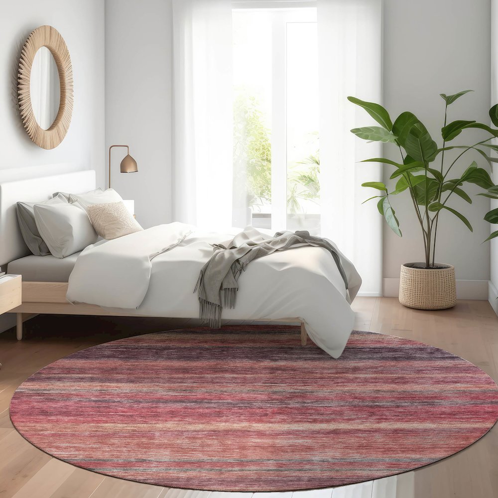 Luxury Washable Indoor/Outdoor Kochi Merlot 8' x 8' Round Rug. Picture 5