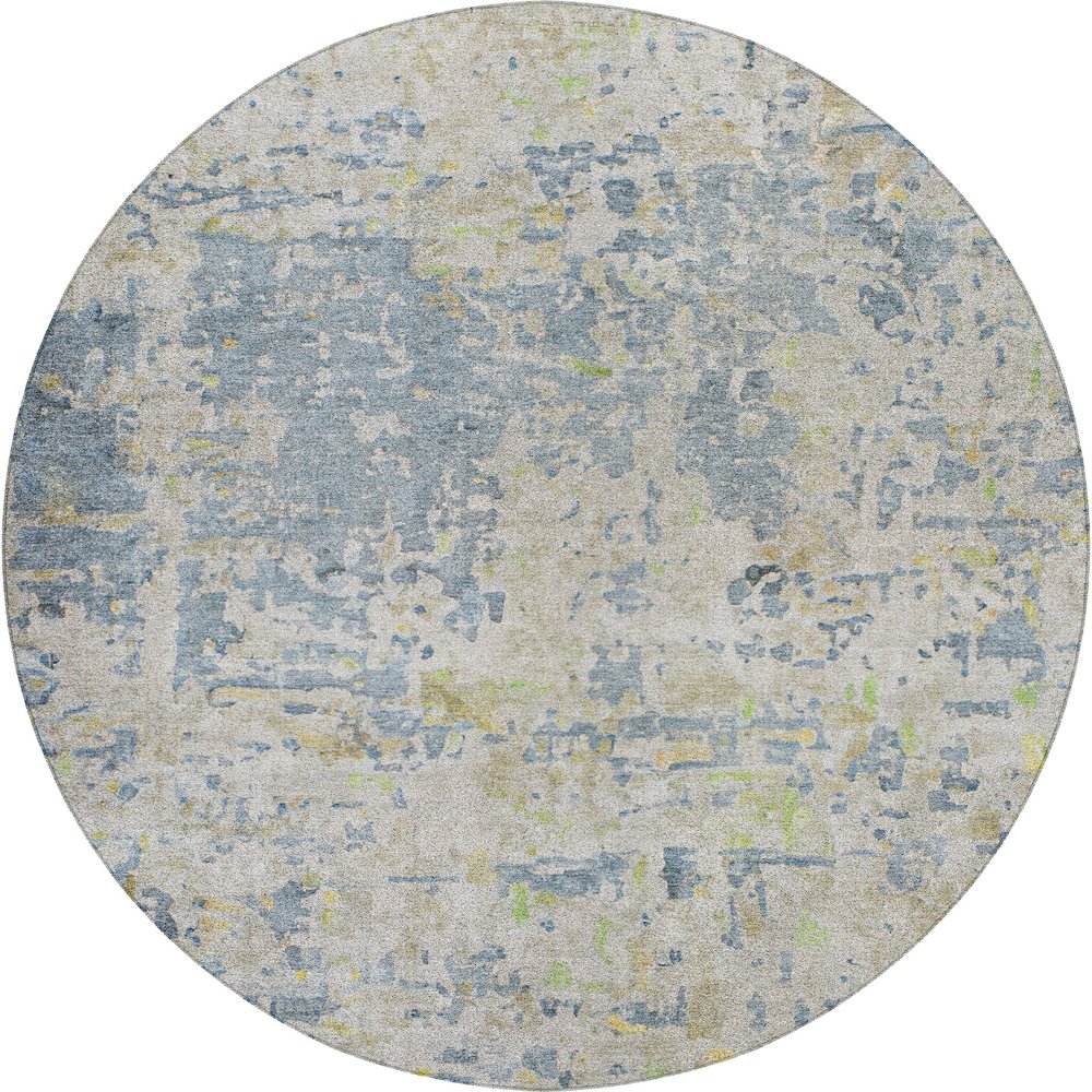 Luxury Washable Indoor/Outdoor Kochi Blue 8' x 8' Round Rug. Picture 1