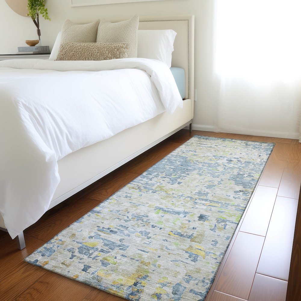 Luxury Washable Indoor/Outdoor Kochi Blue 2'3" x 7'6" Runner Rug. Picture 5