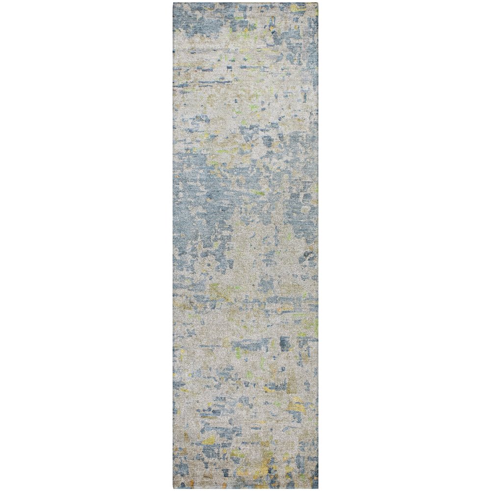 Luxury Washable Indoor/Outdoor Kochi Blue 2'3" x 7'6" Runner Rug. Picture 1