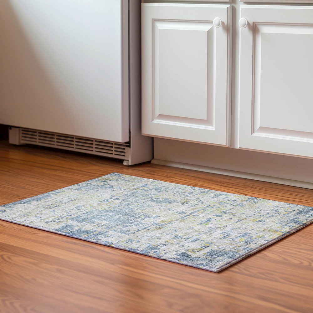 Luxury Washable Indoor/Outdoor Kochi Blue 1'8" x 2'6" Rug. Picture 5