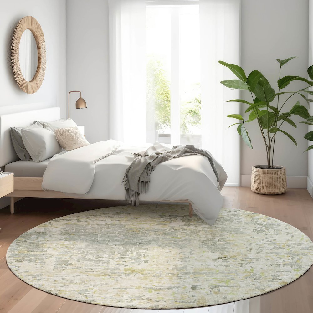 Luxury Washable Indoor/Outdoor Kochi Sage 8' x 8' Round Rug. Picture 5