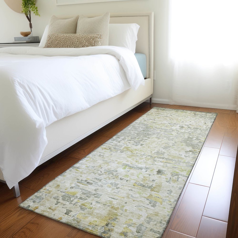 Luxury Washable Indoor/Outdoor Kochi Sage 2'3" x 7'6" Runner Rug. Picture 5
