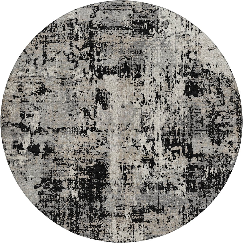 Luxury Washable Indoor/Outdoor Kochi Black 8' x 8' Round Rug. Picture 1