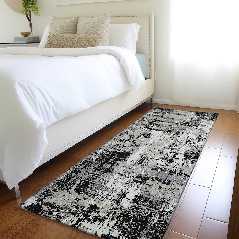 Luxury Washable Indoor/Outdoor Kochi Black 2'3" x 7'6" Runner Rug. Picture 5