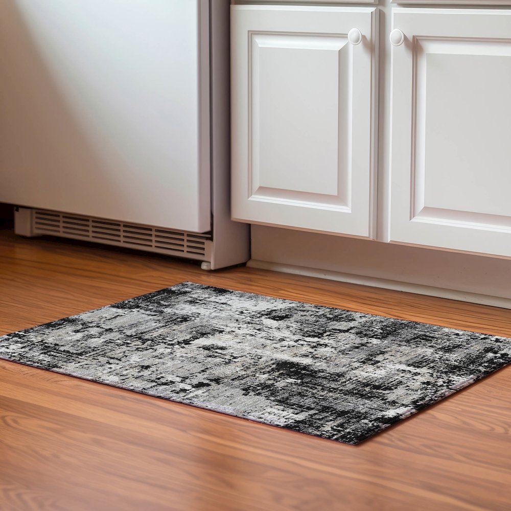 Luxury Washable Indoor/Outdoor Kochi Black 1'8" x 2'6" Rug. Picture 5