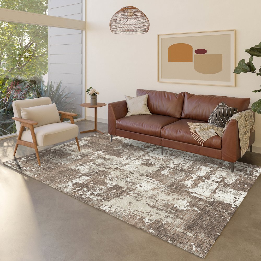 Luxury Washable Indoor/Outdoor Kochi Brown 2'6" x 3'10" Rug. Picture 5