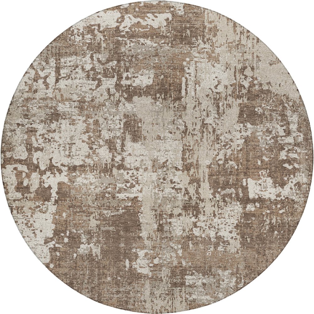 Luxury Washable Indoor/Outdoor Kochi Brown 8' x 8' Round Rug. Picture 1