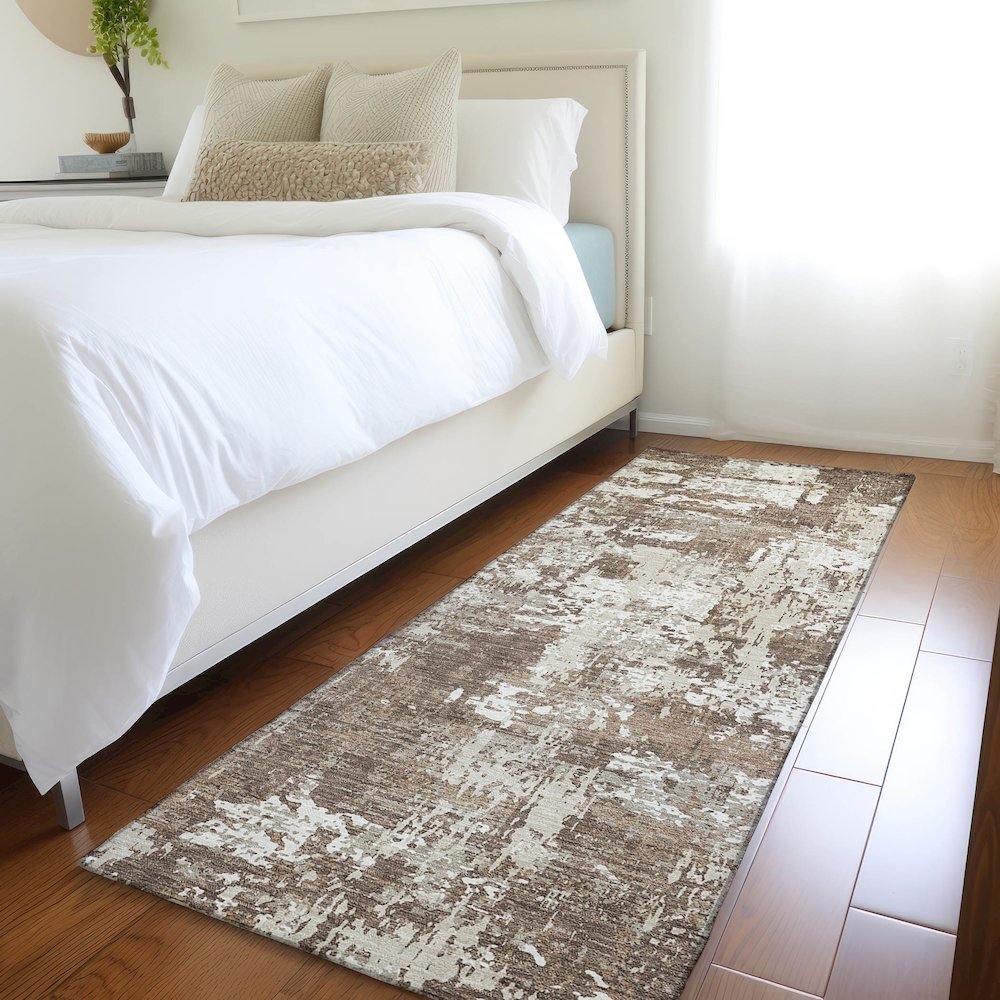 Luxury Washable Indoor/Outdoor Kochi Brown 2'3" x 7'6" Runner Rug. Picture 5