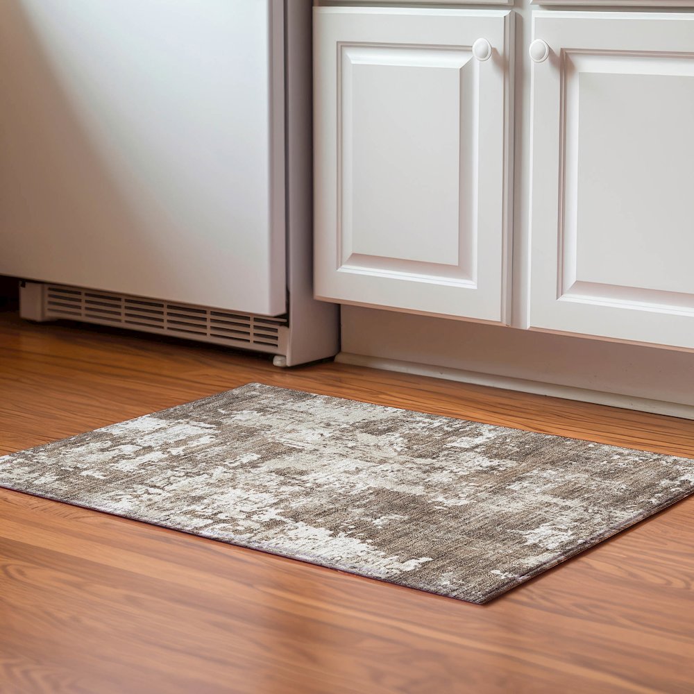 Luxury Washable Indoor/Outdoor Kochi Brown 1'8" x 2'6" Rug. Picture 5