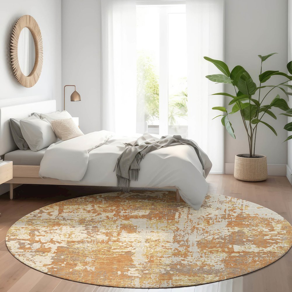 Luxury Washable Indoor/Outdoor Kochi Copper 8' x 8' Round Rug. Picture 5