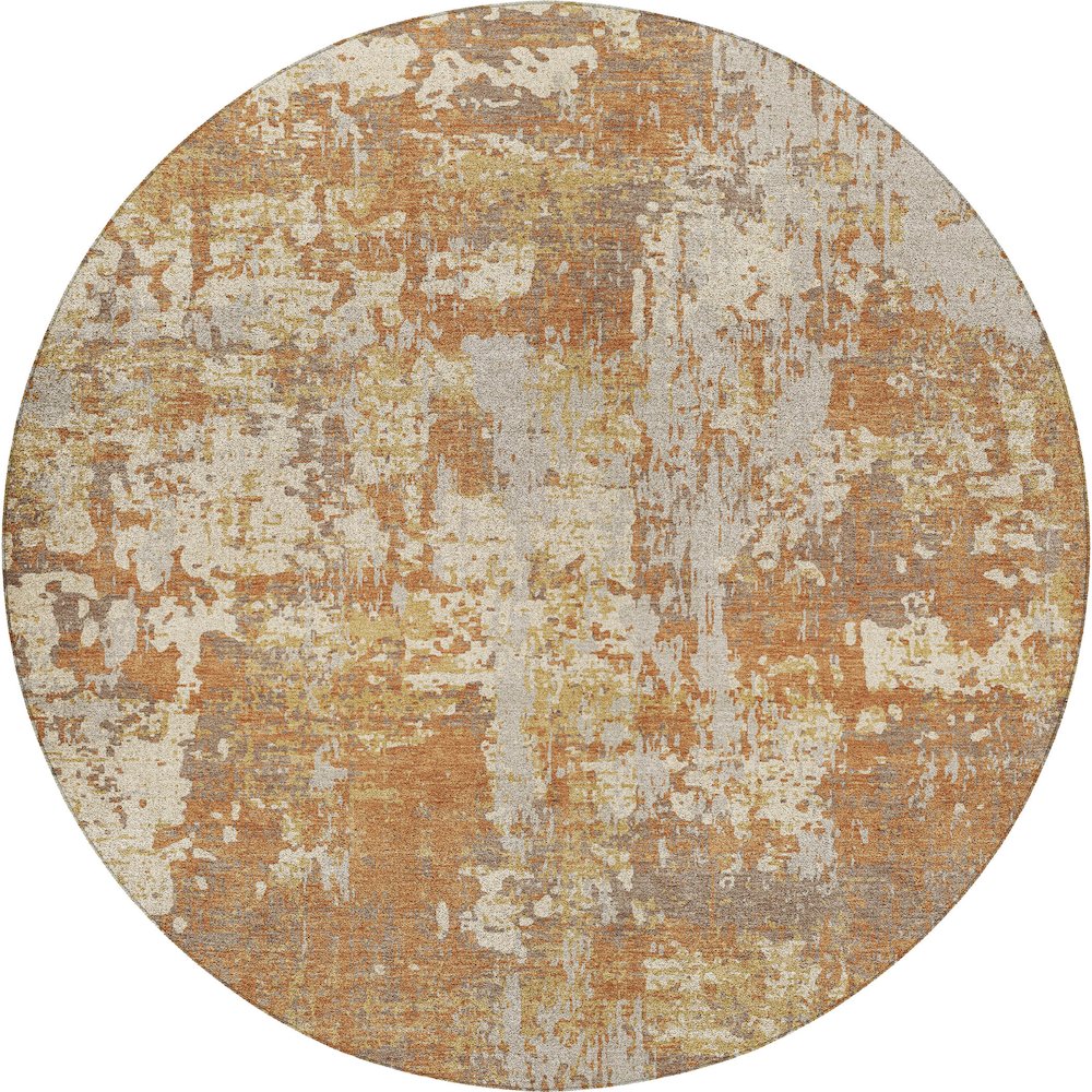 Luxury Washable Indoor/Outdoor Kochi Copper 8' x 8' Round Rug. Picture 1