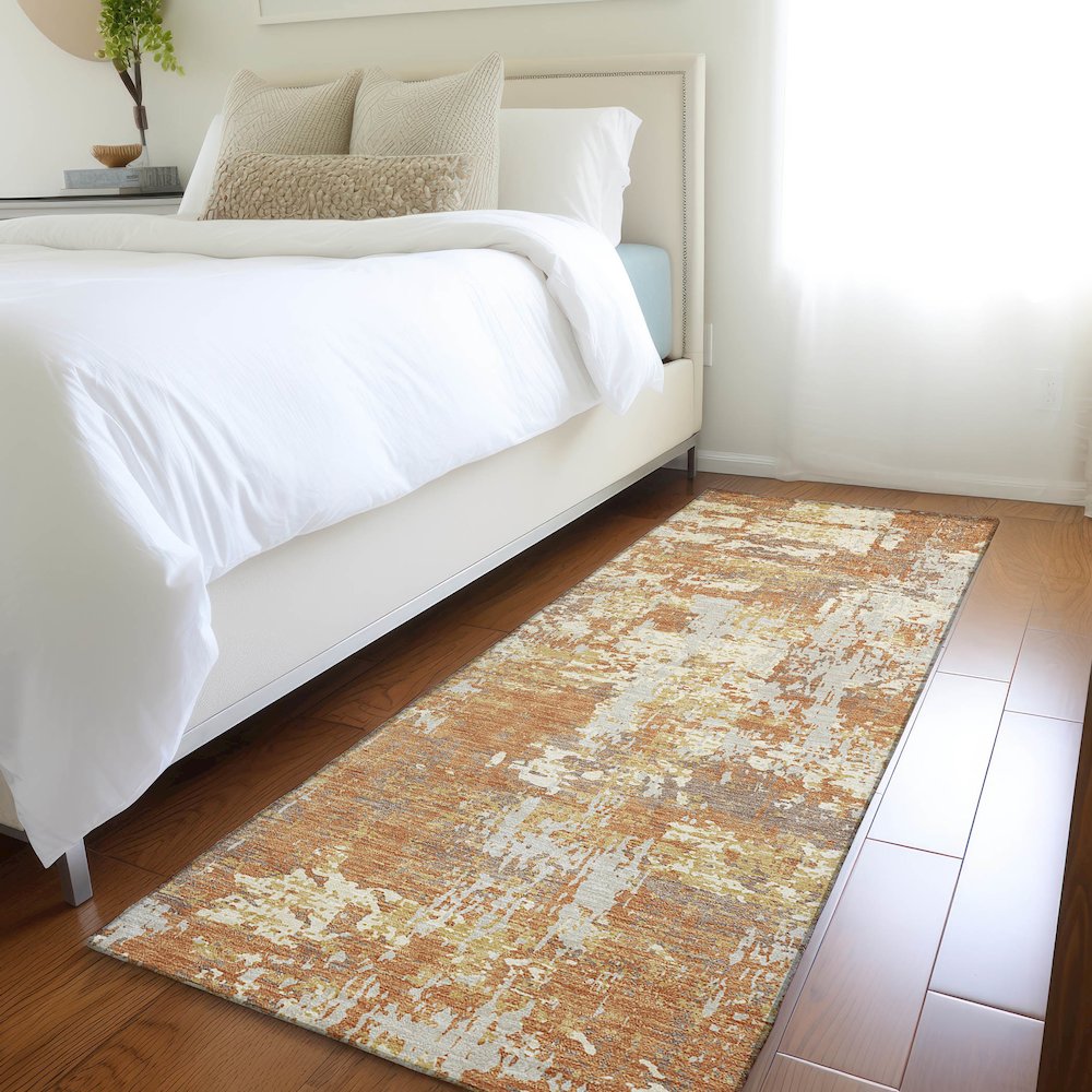 Luxury Washable Indoor/Outdoor Kochi Copper 2'3" x 7'6" Runner Rug. Picture 5