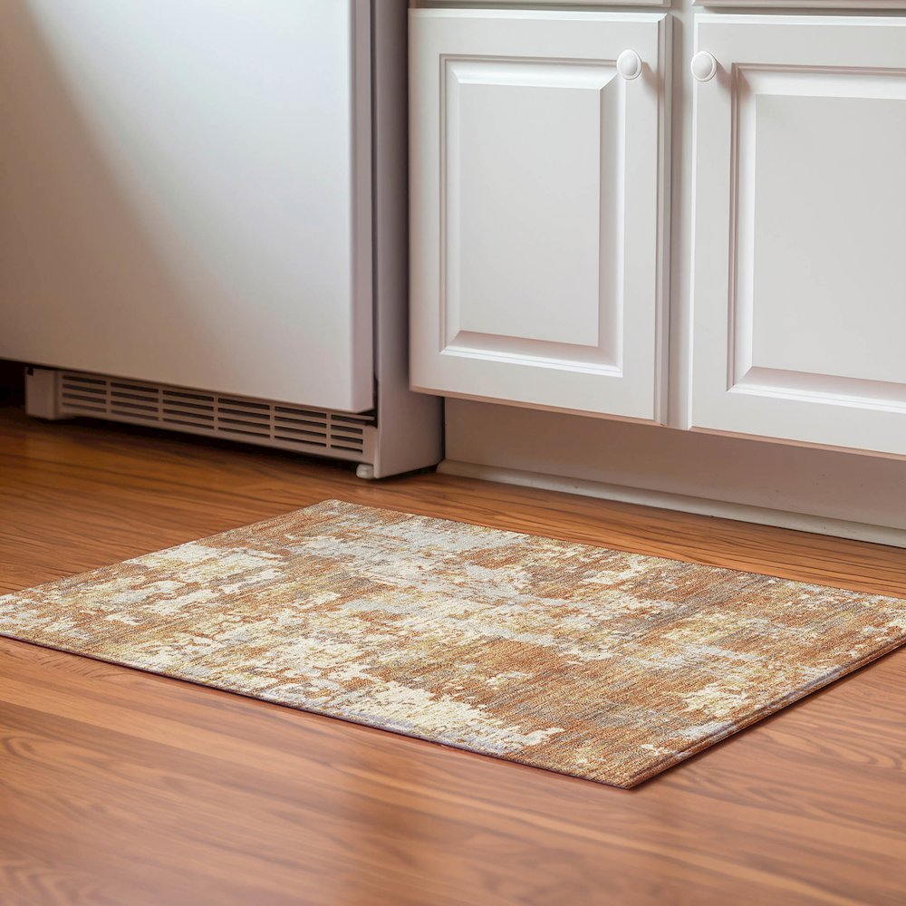 Luxury Washable Indoor/Outdoor Kochi Copper 1'8" x 2'6" Rug. Picture 5