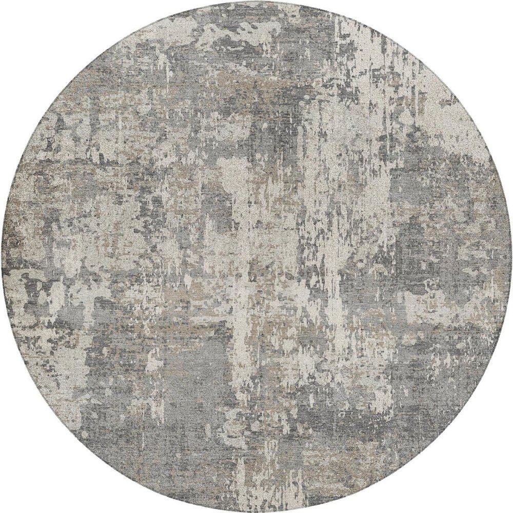 Luxury Washable Indoor/Outdoor Kochi Gray 8' x 8' Round Rug. Picture 1