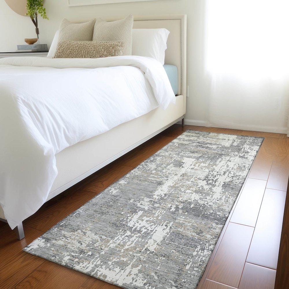 Luxury Washable Indoor/Outdoor Kochi Gray 2'3" x 7'6" Runner Rug. Picture 5