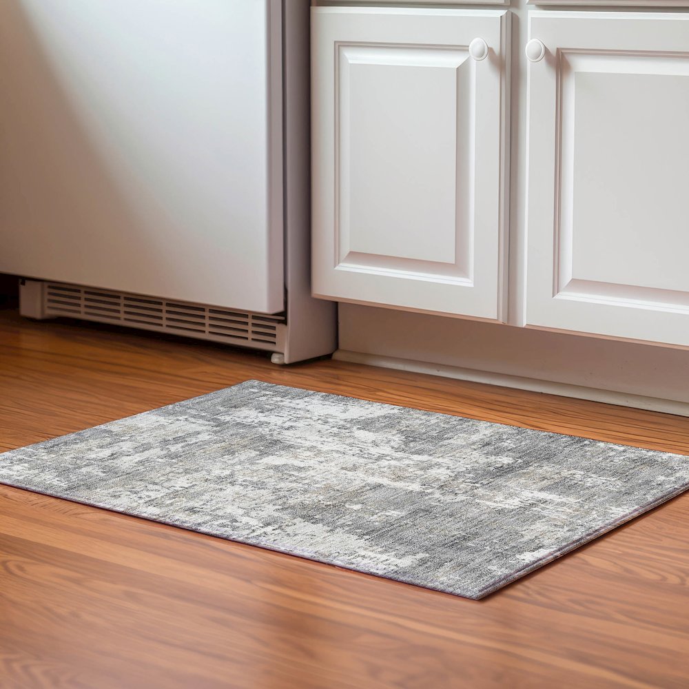 Luxury Washable Indoor/Outdoor Kochi Gray 1'8" x 2'6" Rug. Picture 5