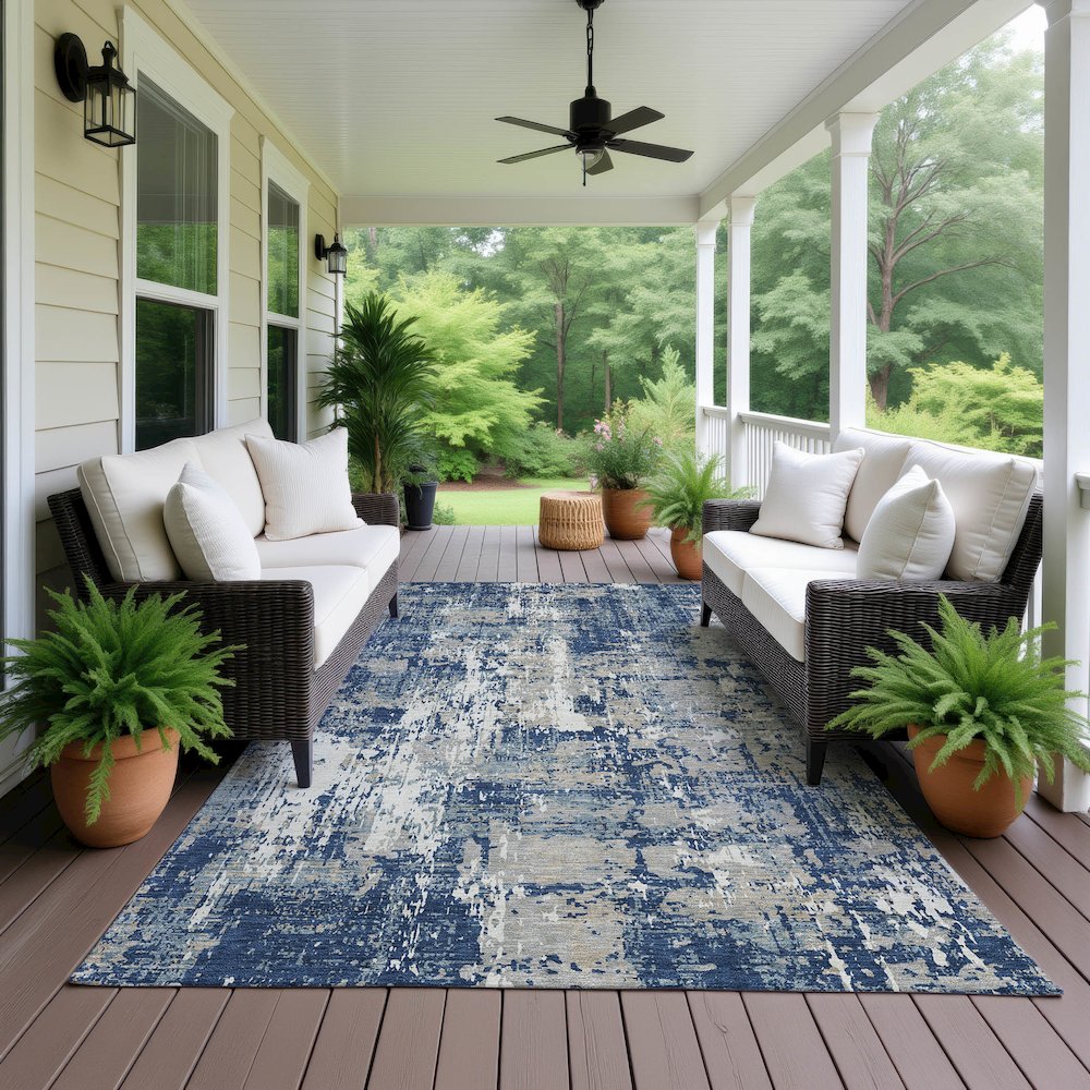 Luxury Washable Indoor/Outdoor Kochi Navy 2'6" x 3'10" Rug. Picture 6
