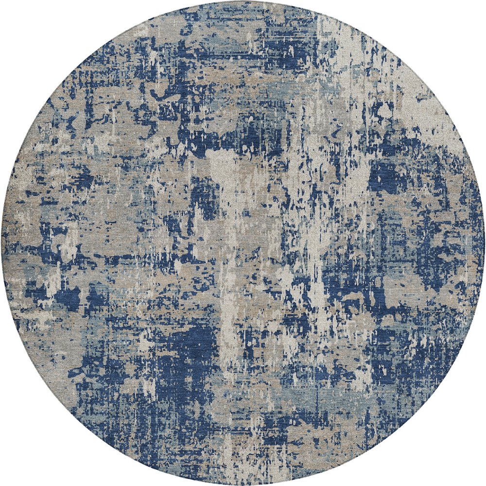 Luxury Washable Indoor/Outdoor Kochi Navy 8' x 8' Round Rug. Picture 1