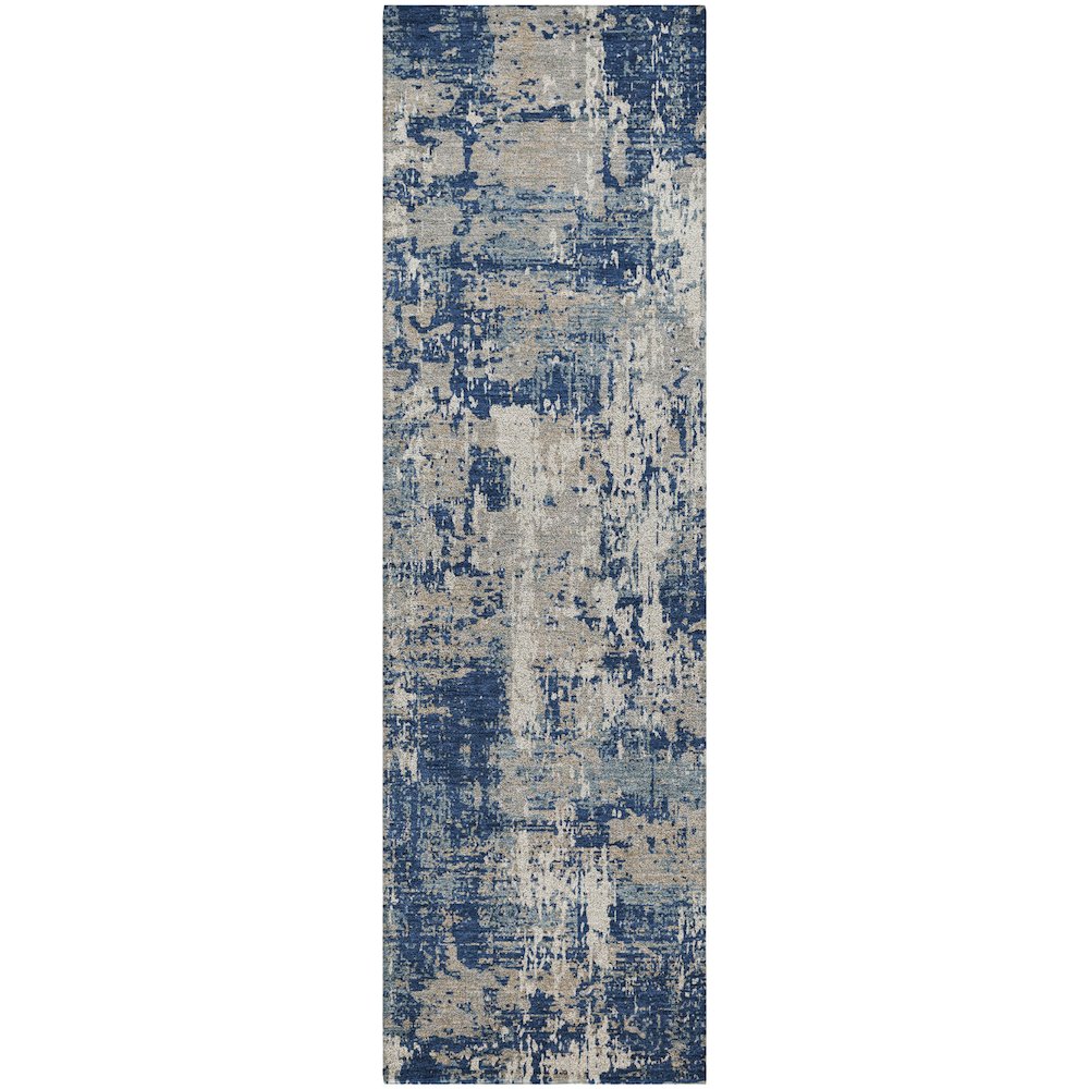 Luxury Washable Indoor/Outdoor Kochi Navy 2'3" x 7'6" Runner Rug. Picture 1