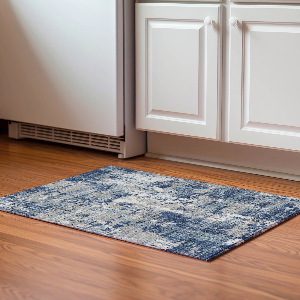 Luxury Washable Indoor/Outdoor Kochi Navy 1'8" x 2'6" Rug. Picture 5
