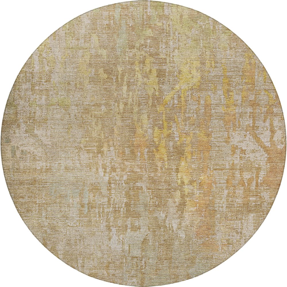 Luxury Washable Indoor/Outdoor Kochi Khaki 8' x 8' Round Rug. Picture 1
