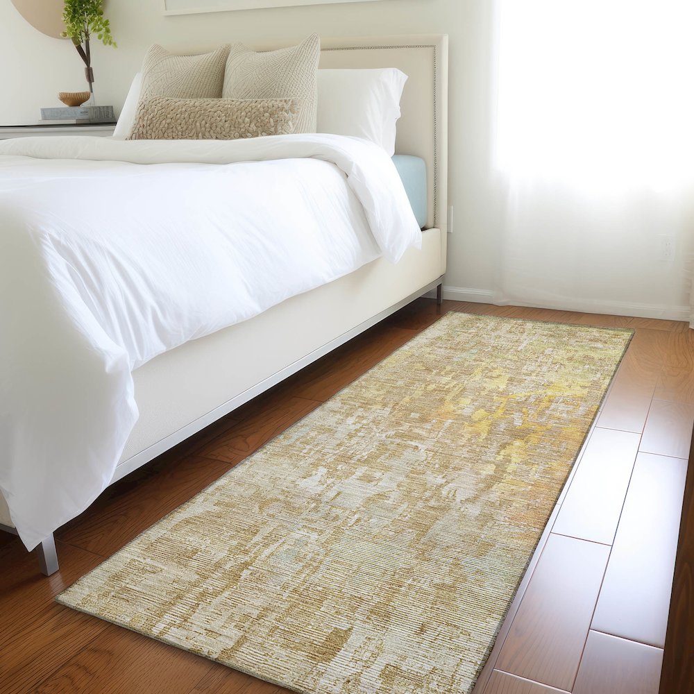 Luxury Washable Indoor/Outdoor Kochi Khaki 2'3" x 7'6" Runner Rug. Picture 5