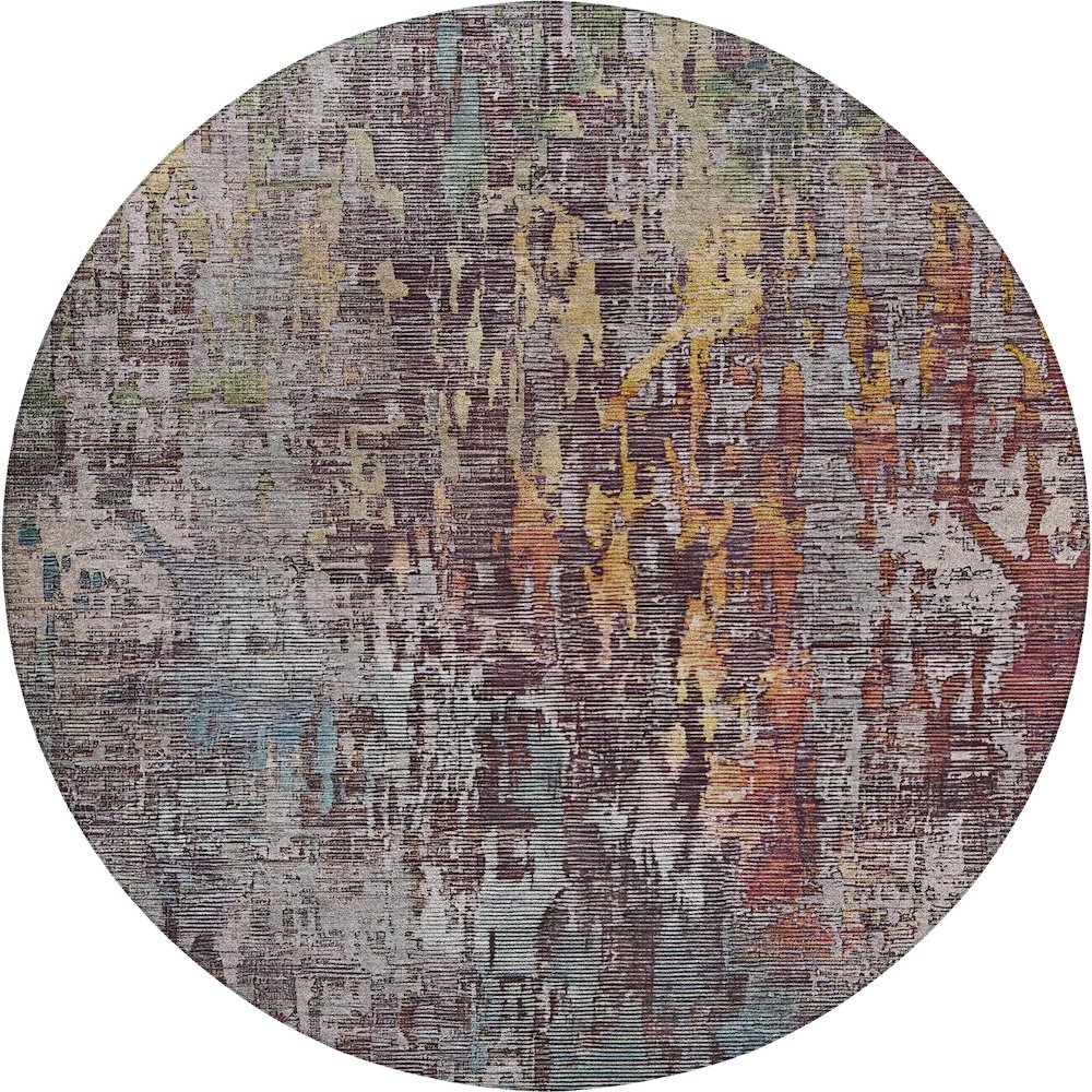 Luxury Washable Indoor/Outdoor Kochi Plum 8' x 8' Round Rug. Picture 1