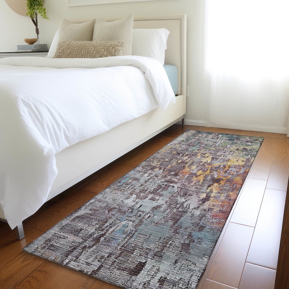 Luxury Washable Indoor/Outdoor Kochi Plum 2'3" x 7'6" Runner Rug. Picture 5