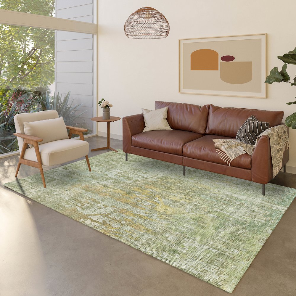 Luxury Washable Indoor/Outdoor Kochi Sage 2'6" x 3'10" Rug. Picture 5