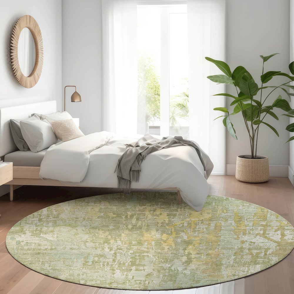 Luxury Washable Indoor/Outdoor Kochi Sage 8' x 8' Round Rug. Picture 5