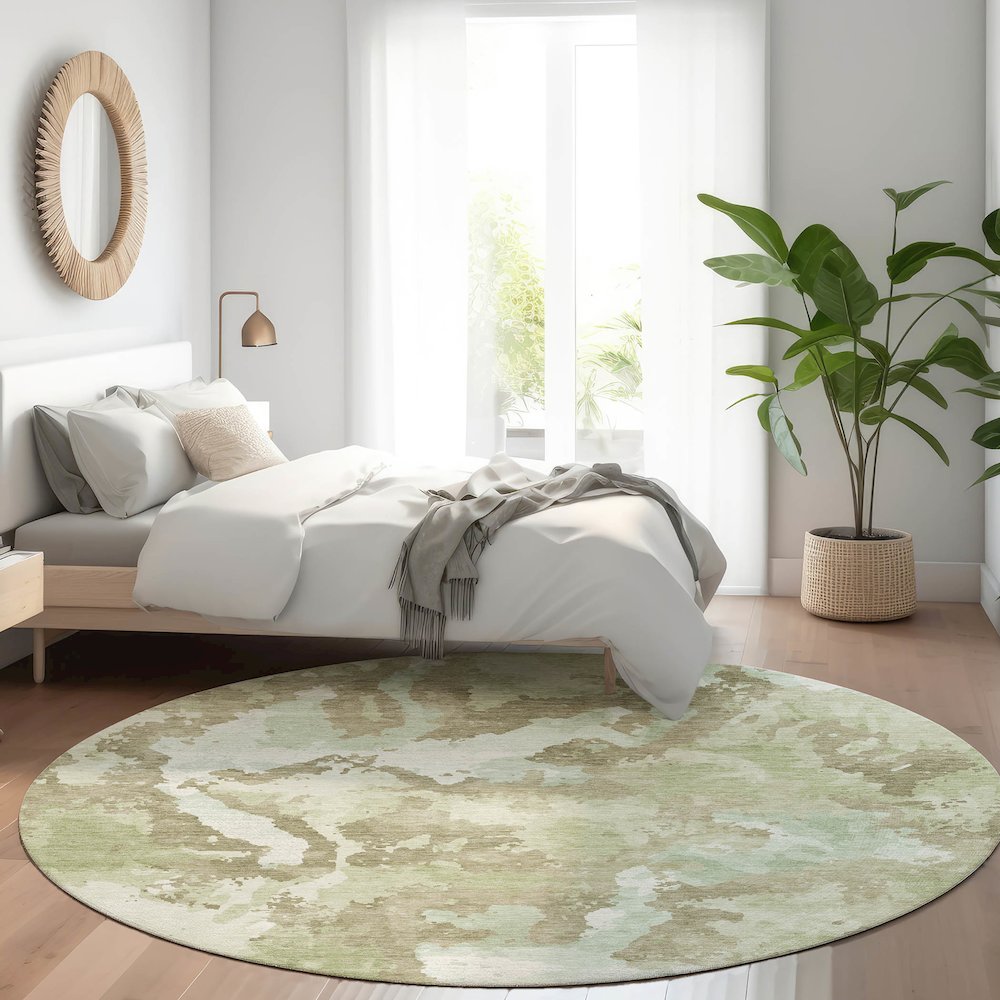 Luxury Washable Indoor/Outdoor Kochi Aloe 8' x 8' Round Rug. Picture 5