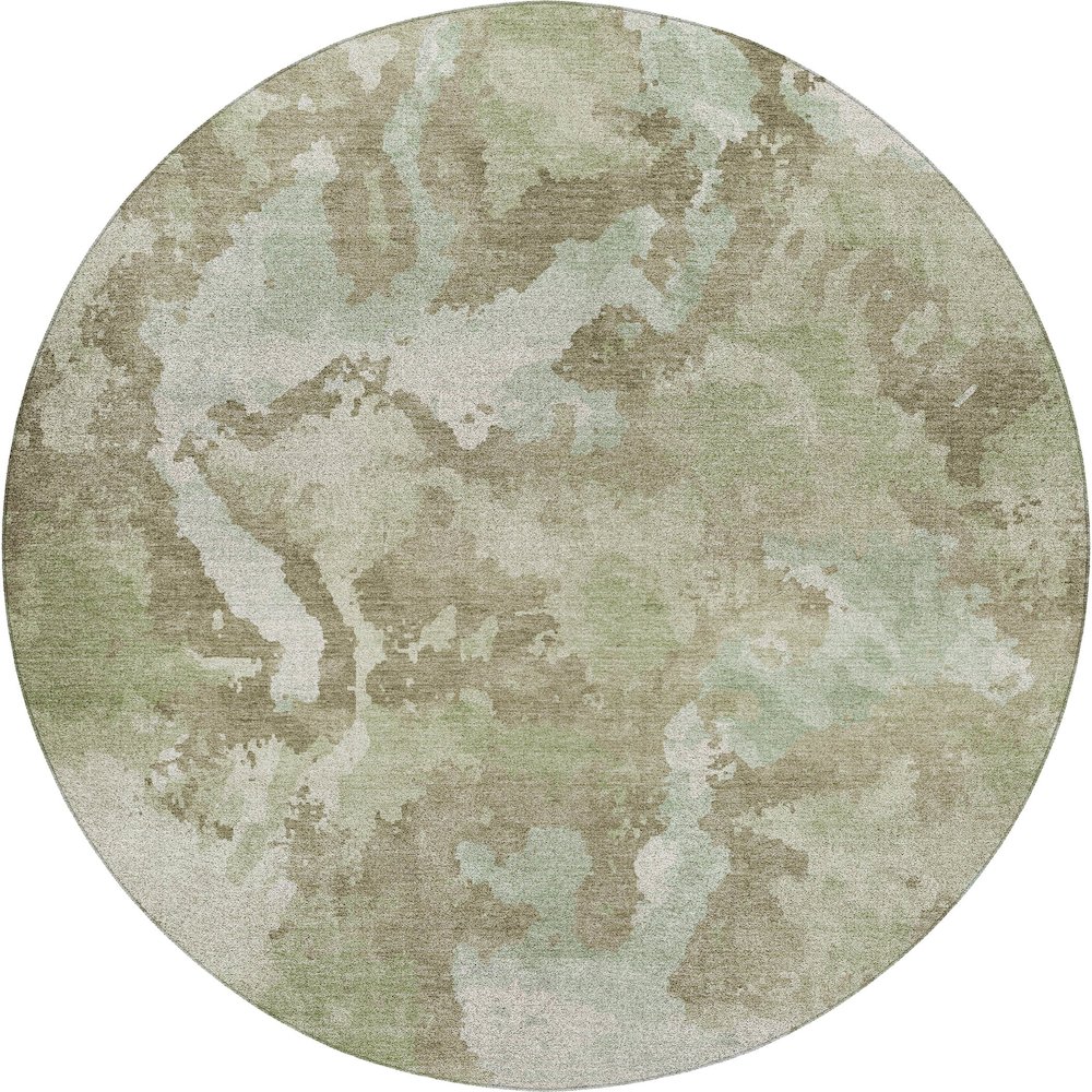 Luxury Washable Indoor/Outdoor Kochi Aloe 8' x 8' Round Rug. Picture 1