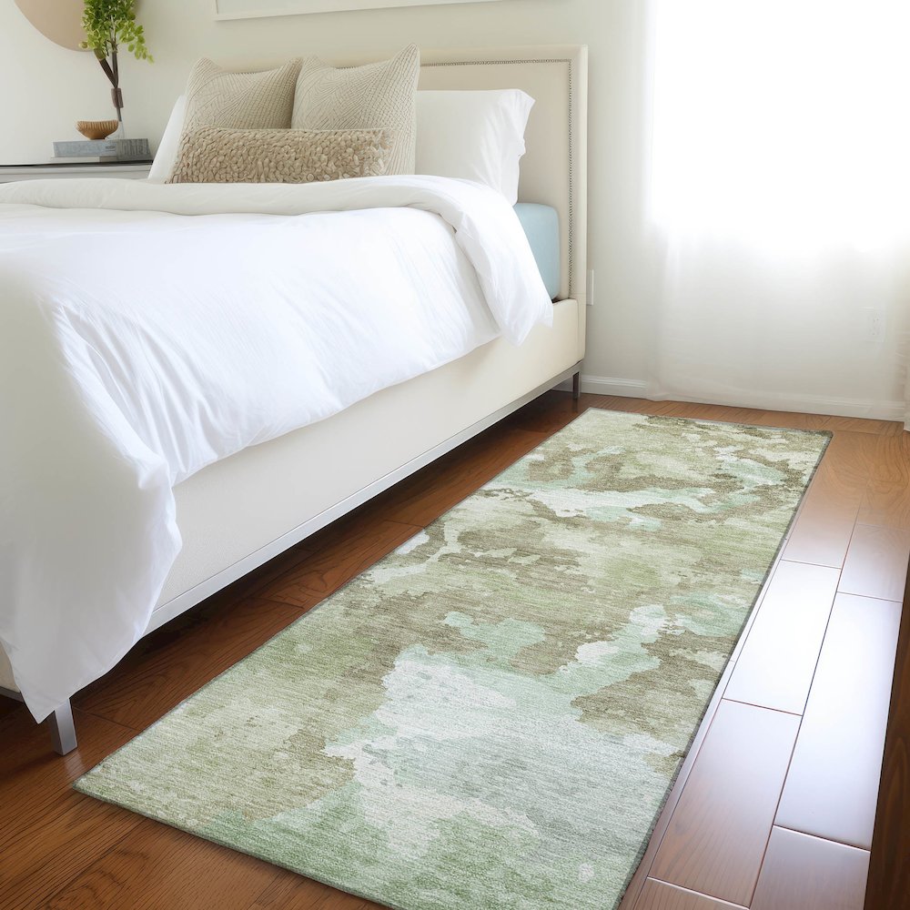 Luxury Washable Indoor/Outdoor Kochi Aloe 2'3" x 7'6" Runner Rug. Picture 5