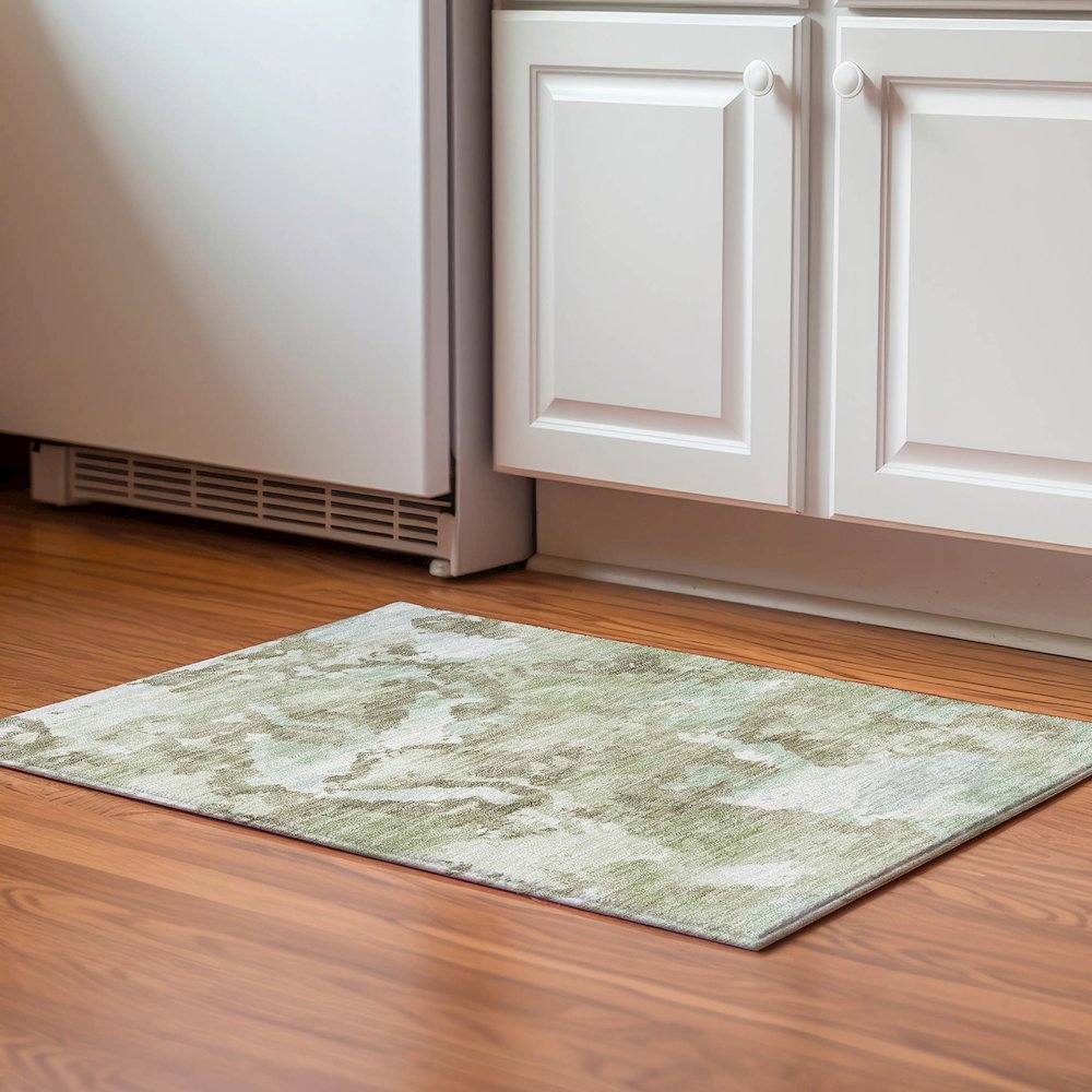 Luxury Washable Indoor/Outdoor Kochi Aloe 1'8" x 2'6" Rug. Picture 5